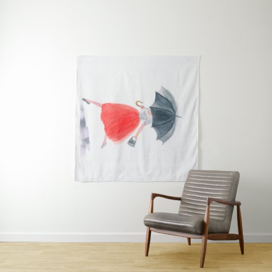 Mädchen mit Regenschirm. Modellierung.  Wandteppich (Beispiel (Horizontal))