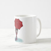 mädchen mit Regenschirm zerteilt Kaffeetasse (VorderseiteRechts)