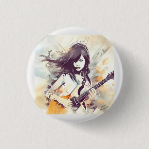 Mädchen mit Rockmusik Button