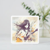 Mädchen mit Rockmusik Einladung (Stehend Vorderseite)