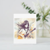 Mädchen mit Rockmusik Postkarte (Stehend Vorderseite)