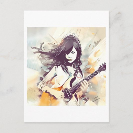 Mädchen mit Rockmusik Postkarte (Vorderseite)