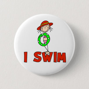 Mädchen mit Rohr schwimme ich Knopf Button
