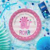 Mädchen mit rosa Dinosaurier - lustige Kindergarte Pappteller (Party)