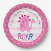 Mädchen mit rosa Dinosaurier - lustige Kindergarte Pappteller (Vorderseite)