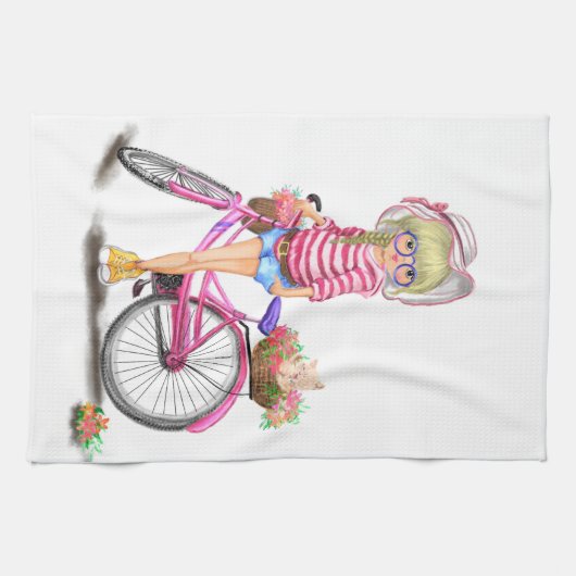 Mädchen mit rosa Fahrrad Küchentuch (Horizontal)