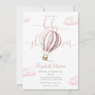 Mädchen mit rosa Heißluftballon - Baby Shower Einl Einladung