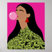 Mädchen mit rosa Kaugummi-Illustration Funky Art  Poster (Vorne)