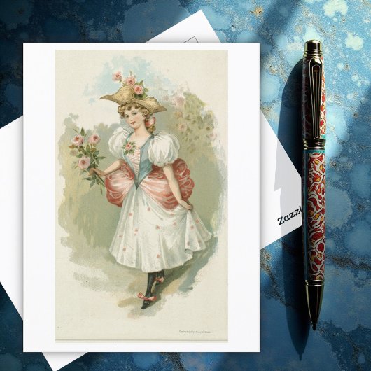 Mädchen mit rosa Rosen (ca. 1885) Postkarte