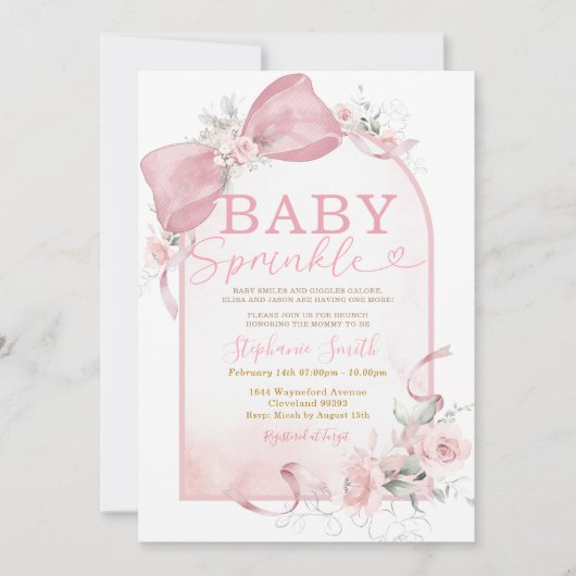 Mädchen mit rosa Schleife Baby Sprinkle Einladung (Vorderseite)