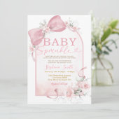 Mädchen mit rosa Schleife Baby Sprinkle Einladung (Stehend Vorderseite)
