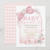 Mädchen mit rosa Schleife Baby Sprinkle Einladung (Vorne/Hinten)