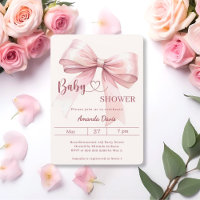 Mädchen mit rosa Schleife Beige Creme Baby Shower