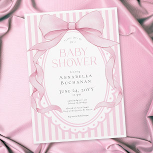 Mädchen mit rosa Schleife Coquette gestreifte Baby Einladung