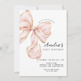 Mädchen mit rosa Schleife Erster Geburtstag Einladung