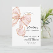 Mädchen mit rosa Schleife Erster Geburtstag  Einladung (Stehend Vorderseite)