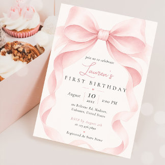 Mädchen mit rosa Schleife erster Geburtstag Einladung
