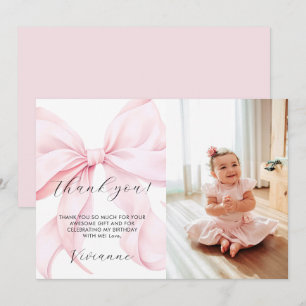 Mädchen mit rosa Schleife, erster Geburtstag, flac Dankeskarte