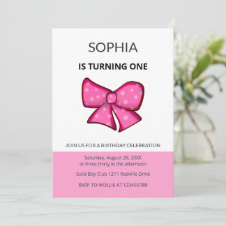 Mädchen mit rosa Schleife Kinder Erster Geburtstag Einladung