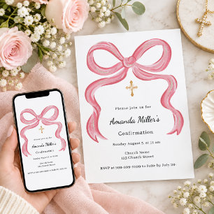 Mädchen mit rosa Schleife Konfirmation Einladung