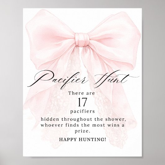 Mädchen mit rosa Schleife modernes Babyshower-Spie Poster (Vorne)