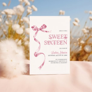 Mädchen mit rosa Schleife Sweet Sixteen 16. Geburt Einladung