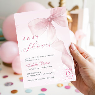 Mädchen mit rosa Schleife Winter-Baby-Party Einladung