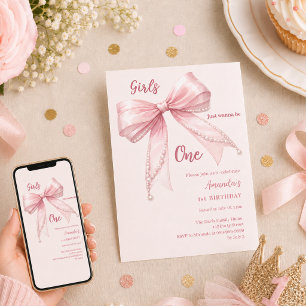 Mädchen mit rosa Schleife wollen eins sein 1. Gebu Einladung