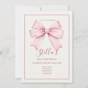 Mädchen mit rosa Schleife zuerst Einladung