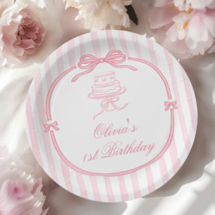 Mädchen mit rosa Schleife zum ersten Geburtstag Pappteller
