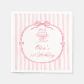 Mädchen mit rosa Schleife zum ersten Geburtstag Serviette (Vorderseite)