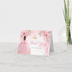 Mädchen mit rosa Schleifenband Quinceañera-Krone Dankeskarte