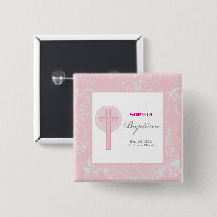 Mädchen mit rosa Spitze Taufe Button