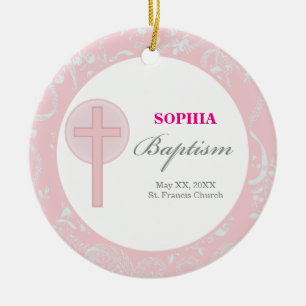Mädchen mit rosa Spitze Taufe Keramikornament