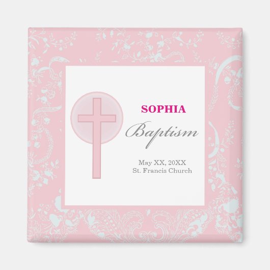 Mädchen mit rosa Spitze Taufe Magnet (Vorne)