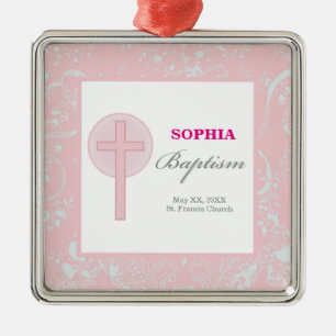 Mädchen mit rosa Spitze Taufe Silbernes Ornament