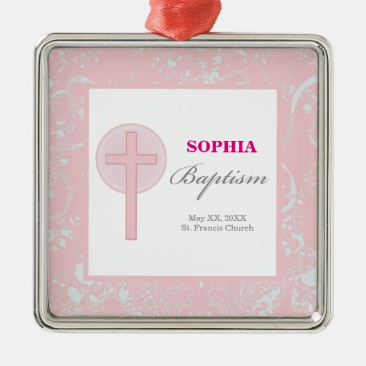 Mädchen mit rosa Spitze Taufe Silbernes Ornament (Vorne)