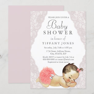 Mädchen mit rosa Spitze Vintage-Baby-Einladung Einladung