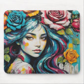 Mädchen mit Rose im Wasserfarbenstil ihres Haars Mousepad (Vorne)