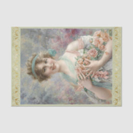 Mädchen mit Rose von Emile Vernon, Decoupage Seidenpapier