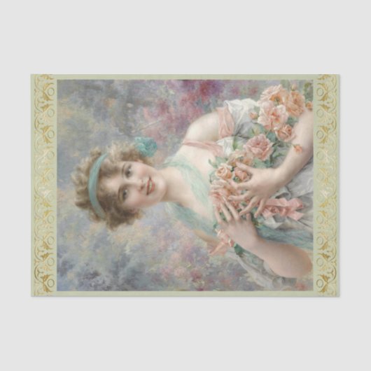 Mädchen mit Rose von Emile Vernon, Decoupage Seidenpapier (Vorderseite)