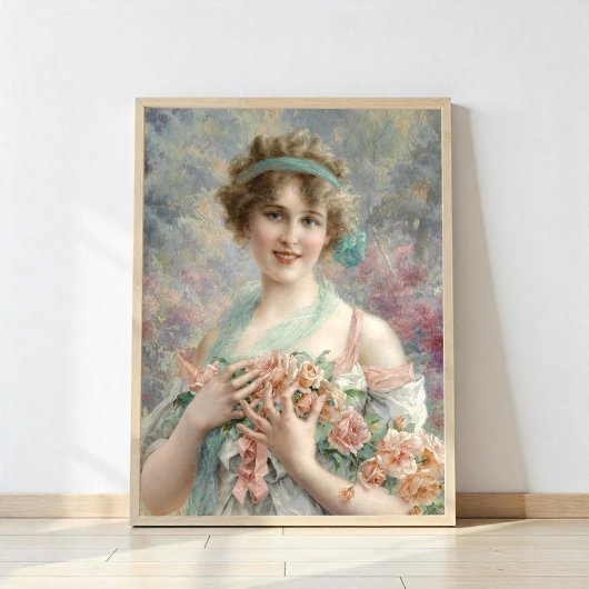 Mädchen mit Rose von Emile Vernon Fotodruck