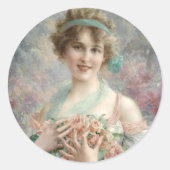 Mädchen mit Rose von Emile Vernon Runder Aufkleber (Vorderseite)