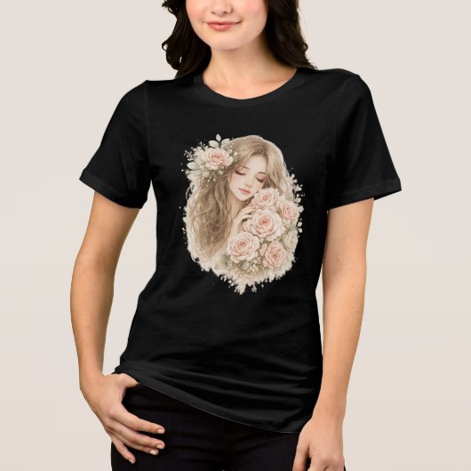 Mädchen mit Rosen Tri-Blend Shirt (Vorderseite)