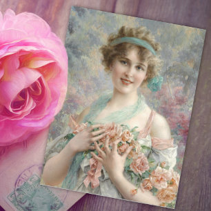 Mädchen mit Rosen von Emile Vernon Postkarte