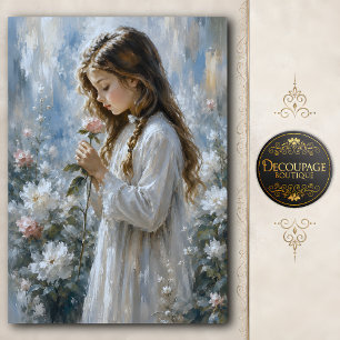 Mädchen mit Rosengarten-Decoupage Seidenpapier