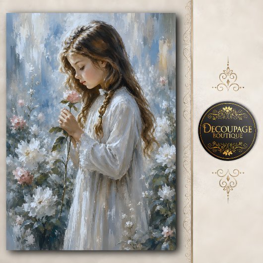 Mädchen mit Rosengarten-Decoupage Seidenpapier