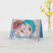 Mädchen mit Rote Rose Beret Glückwunschkarte Karte (Gelbe Blume)