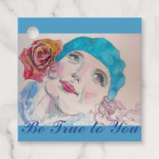 Mädchen mit Rote Rose Beret treu sein zu Ihnen Geschenkanhänger (Vorderseite)