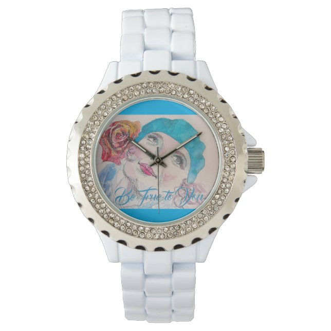 Mädchen mit Rote Rose Beret wahr sein zu sehen Armbanduhr (Vorderseite)